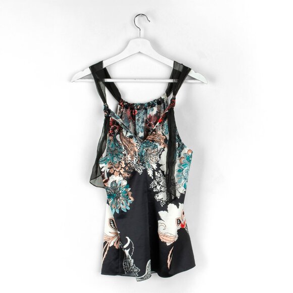 TAHARI Floral Halter Top Ribbon Neck Tie Small - Picture 3 of 7